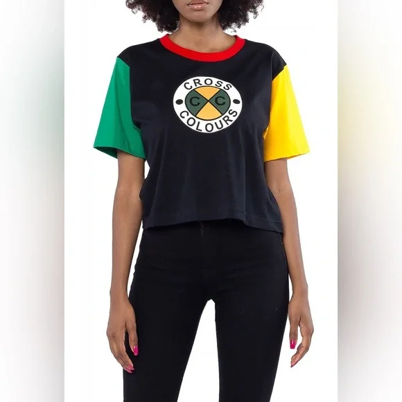 Vintage Y2K Cross Colours "Ya Dig" Colorblock Hip-Hop T-Shirt Size Medium - Picture 1 of 9
